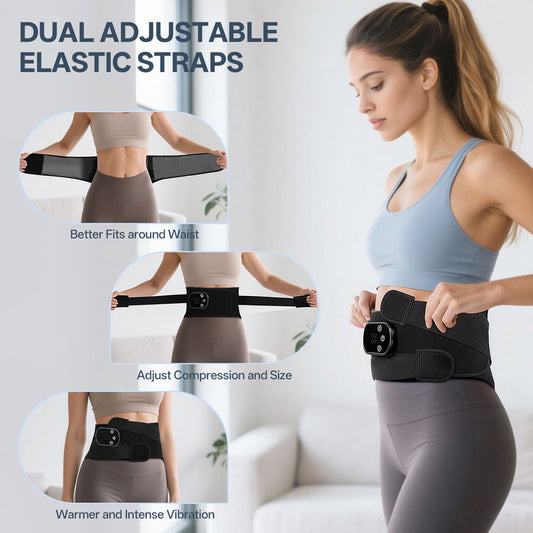 Cordless Back Massager with 5 Heat Levels & 3 Vibration Modes, Adjustable Waist Wrap Fits Up to 58 Inches