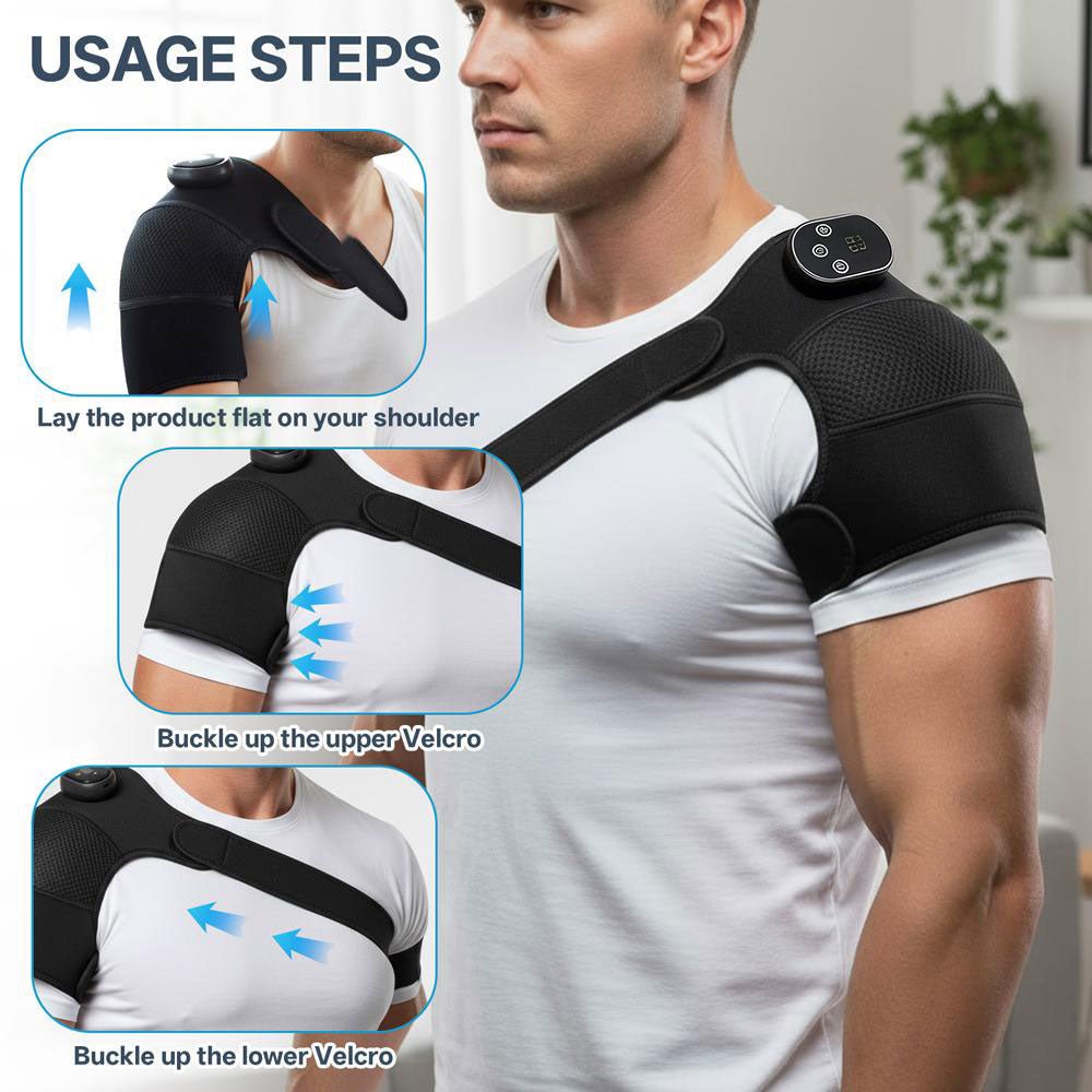 Portable Electric Shoulder Massager with Heat and Vibration, 5000mAh Rechargeable Battery and Adjustable Nylon Strap