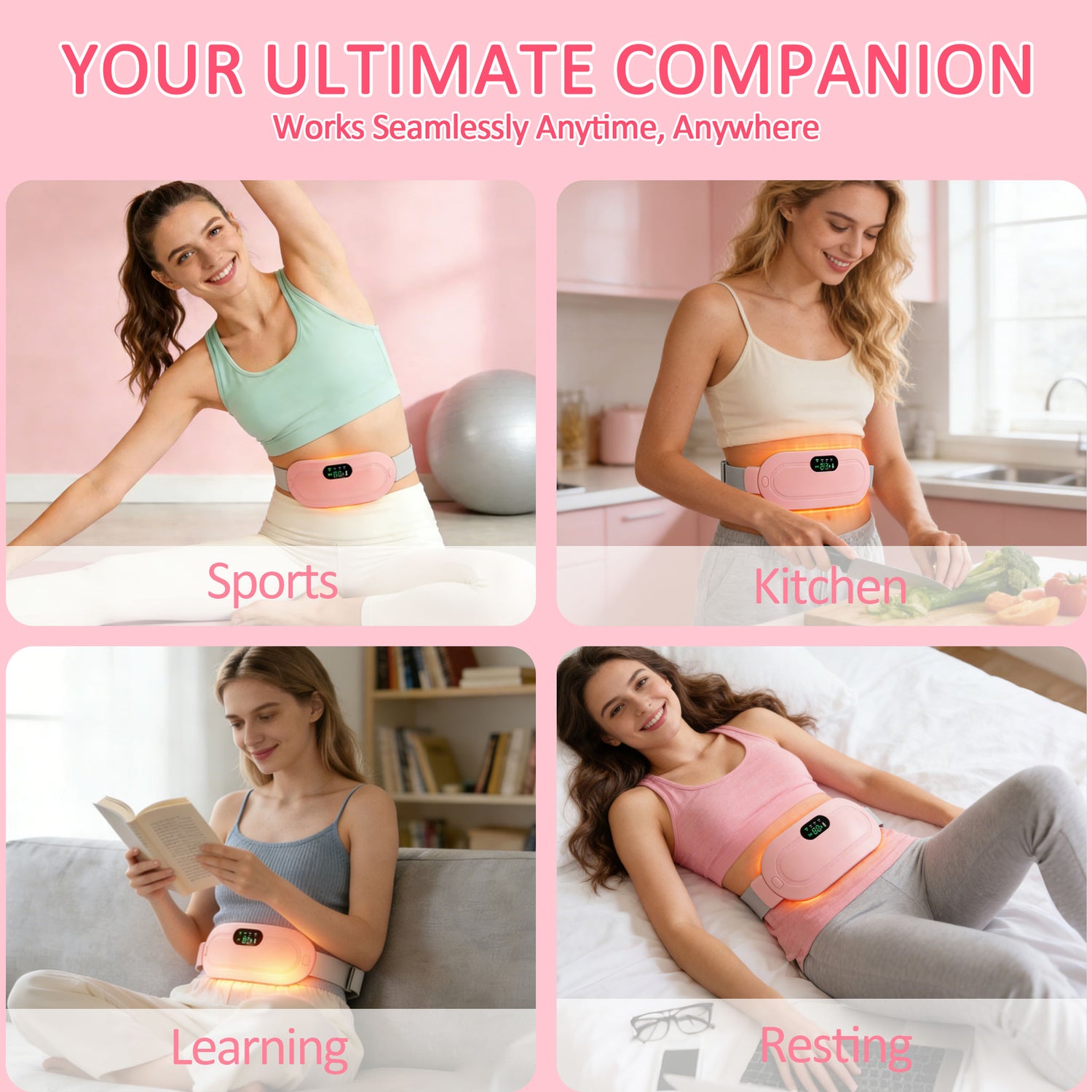 Cordless Heating Pad, Portable Wearable Warmer with 3 Heat Levels and 4 Massage Modes for Abdomen, Waist and Back